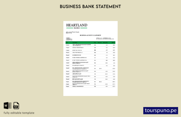 listo para imprimir Plantilla de extracto bancario de cuenta de Heartland Firm e